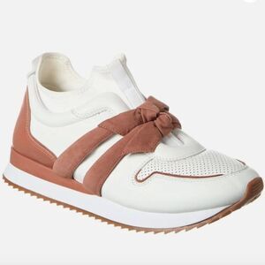 Alexandre Birman White and Rust Suede Bow-Accent Sneakers